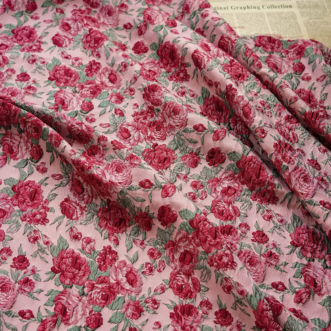 Cyriel Red Rose Yarn Dyed 3D Jacquard Fabric