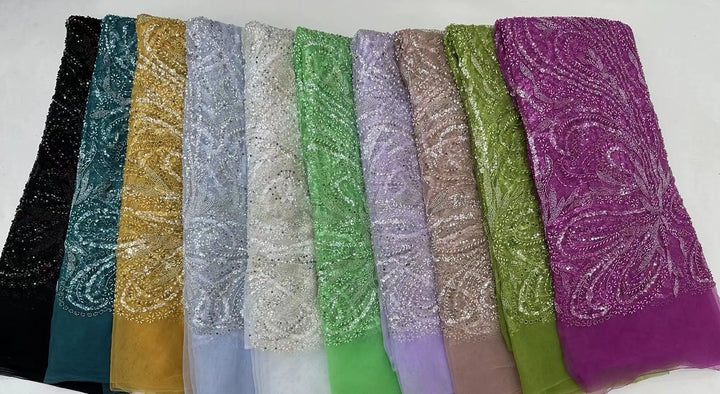 5 YARDS / 10 COLORS / Jelamone Floral Sequin Beaded Embroidery Tulle Mesh Lace Dress Fabric