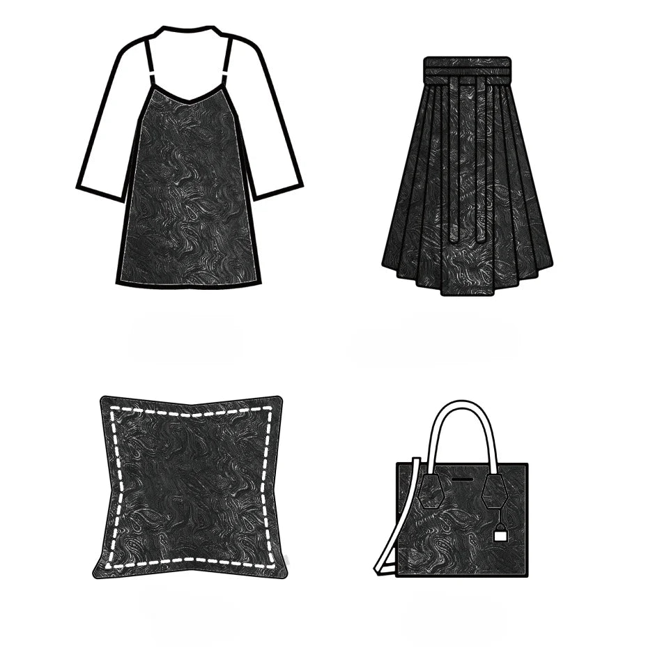 Hugo Black Swirls Soft Sheen Jacquard Fabric