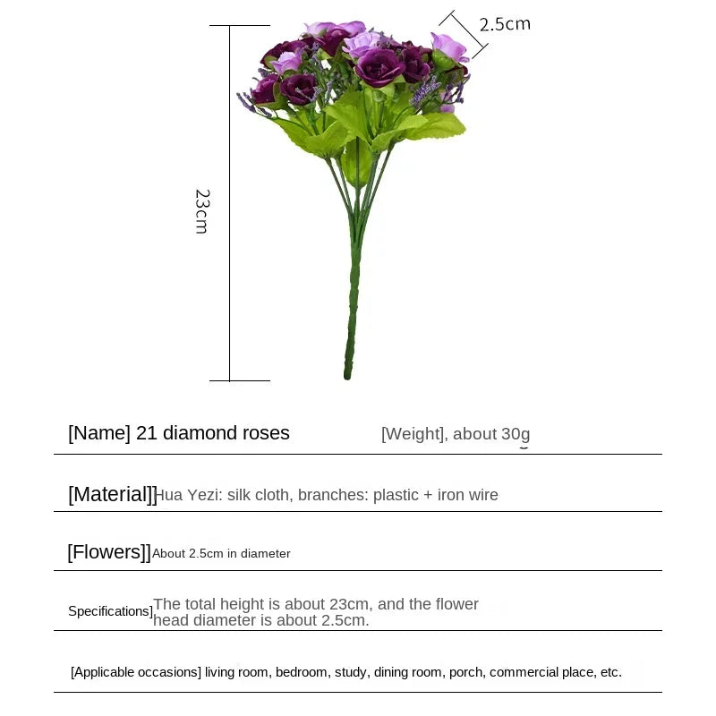 Zora 7 Fork Spring Color 21 Head Diamond Artificial Rose Flower