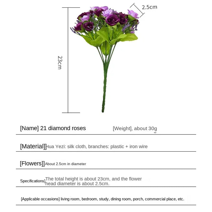 Zora 7 Fork Spring Color 21 Head Diamond Artificial Rose Flower