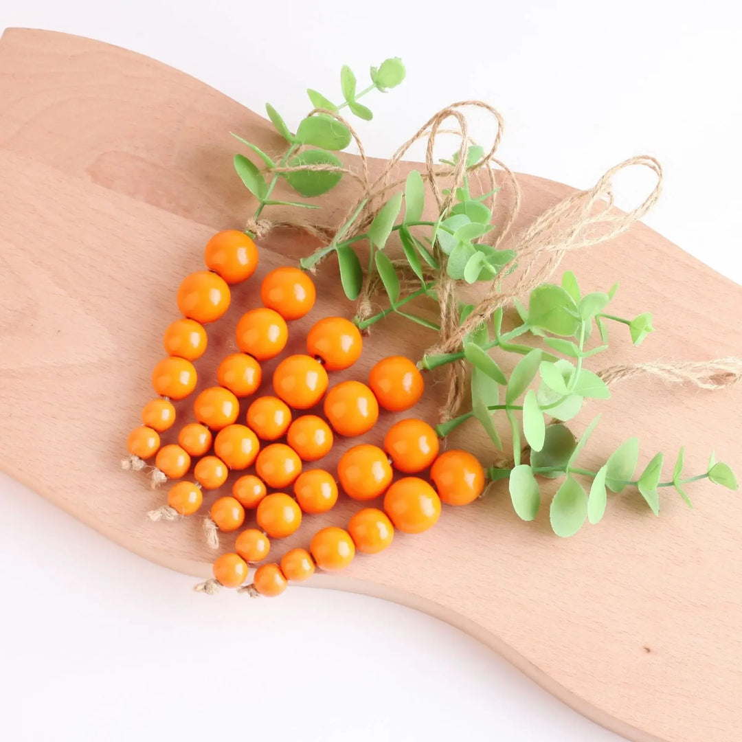 Wooden Bead Carrot Easter Spring Decoration / 6 pcs