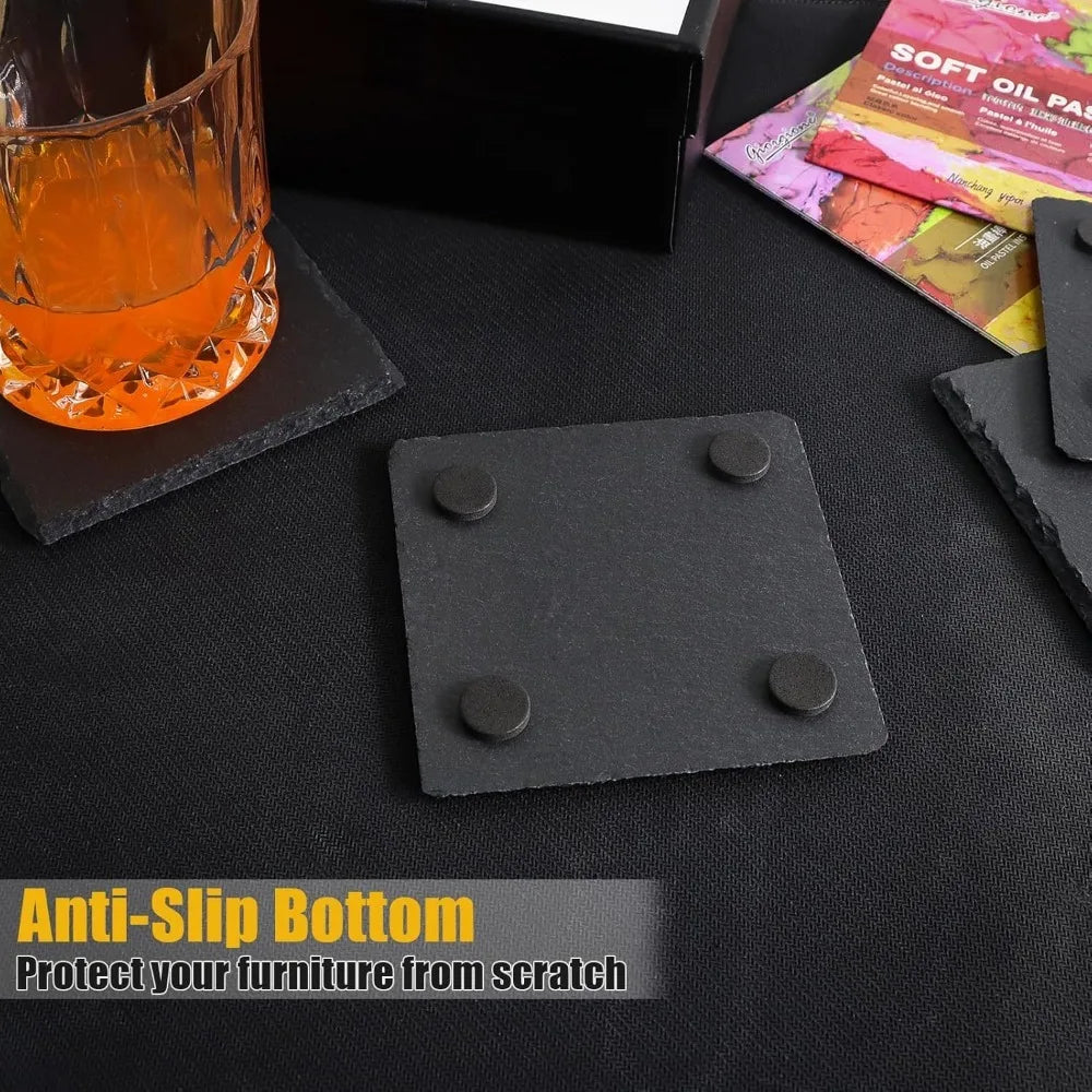 4 Inch Black Slate Stone Coasters