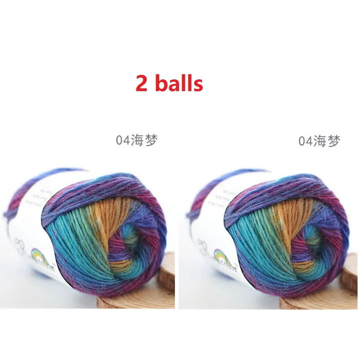 100% Wool Yarn Rainbow Color for Hand Knitting Crochet