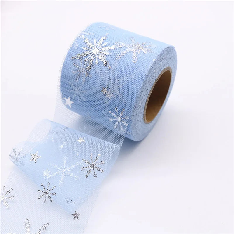 5 Yards / Snowflake Sheer Tulle Glitter Ribbon Tape