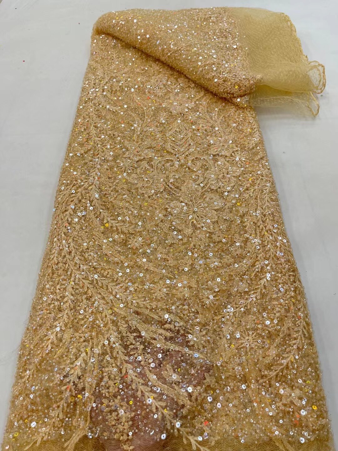 5 YARDS / 9 COLORI / Tessuto per abiti da cerimonia nuziale in pizzo scintillante con paillettes ricamate con perline Raphaël