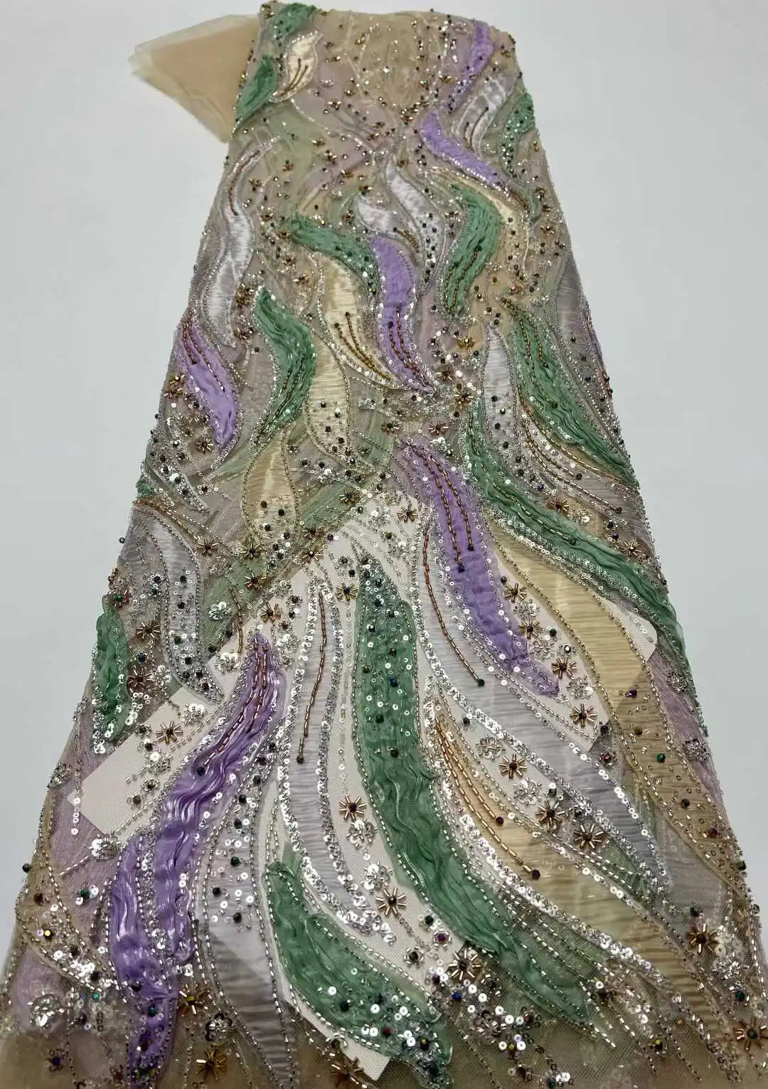 5 YARDS / 6 COLORS / Sequinelle Beaded Embroidery Bridal Mesh Lace Fabric