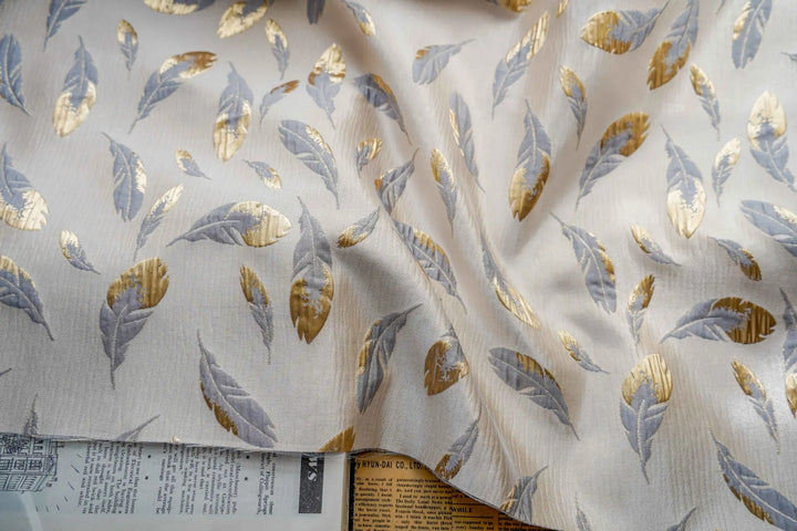 Mandes Gold Feather Embossed Jacquard Fabric