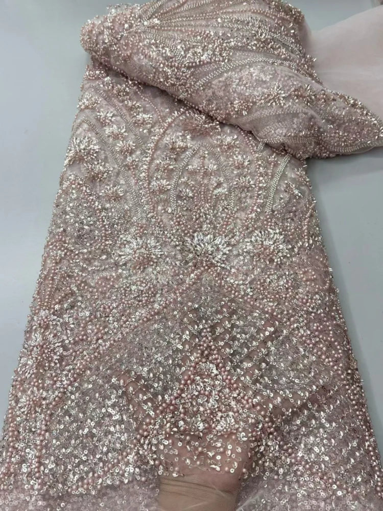 5 YARDS / 8 COLORS / Noéline Beaded Embroidery Bridal Mesh Lace Fabric