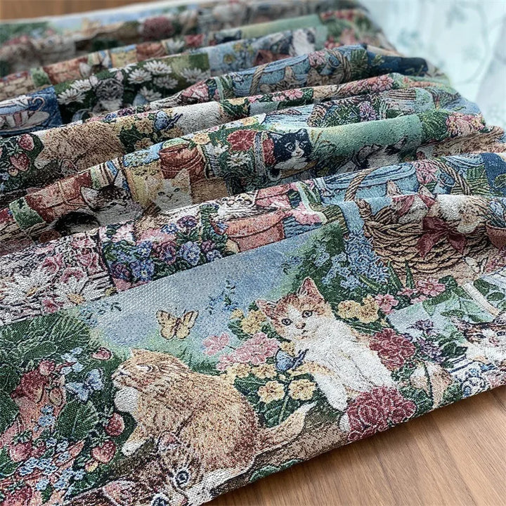 Dotio Oil Paint Cat Portrait Chenille Fabric