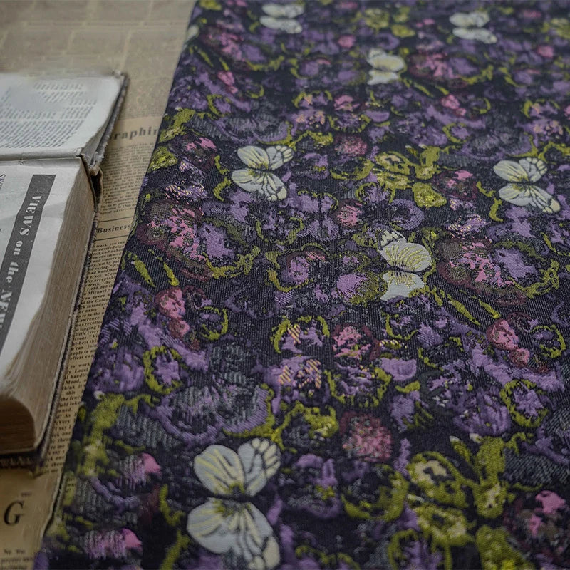 Mertens Textured Black Purple Butterfly Thick Yarn Dyed Jacquard Fabric