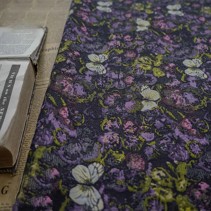 Mertens Textured Black Purple Butterfly Thick Yarn Dyed Jacquard Fabric