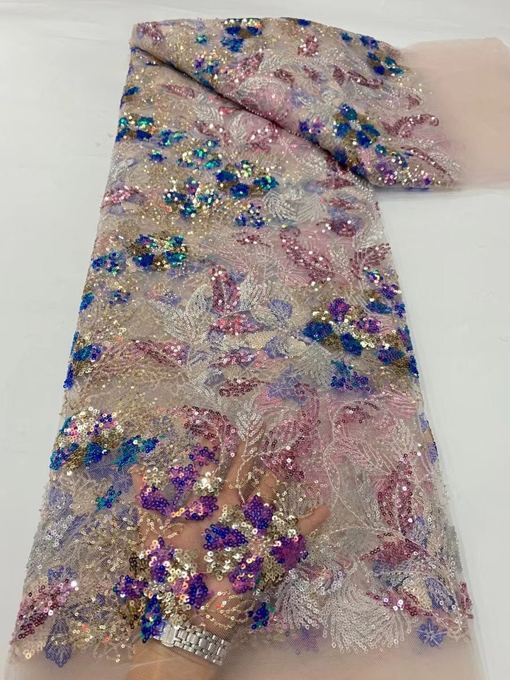 5 METRI / 8 COLORI / Tessuto Marius per abiti da cerimonia nuziale in pizzo scintillante con ricami di perline e paillettes glitterate