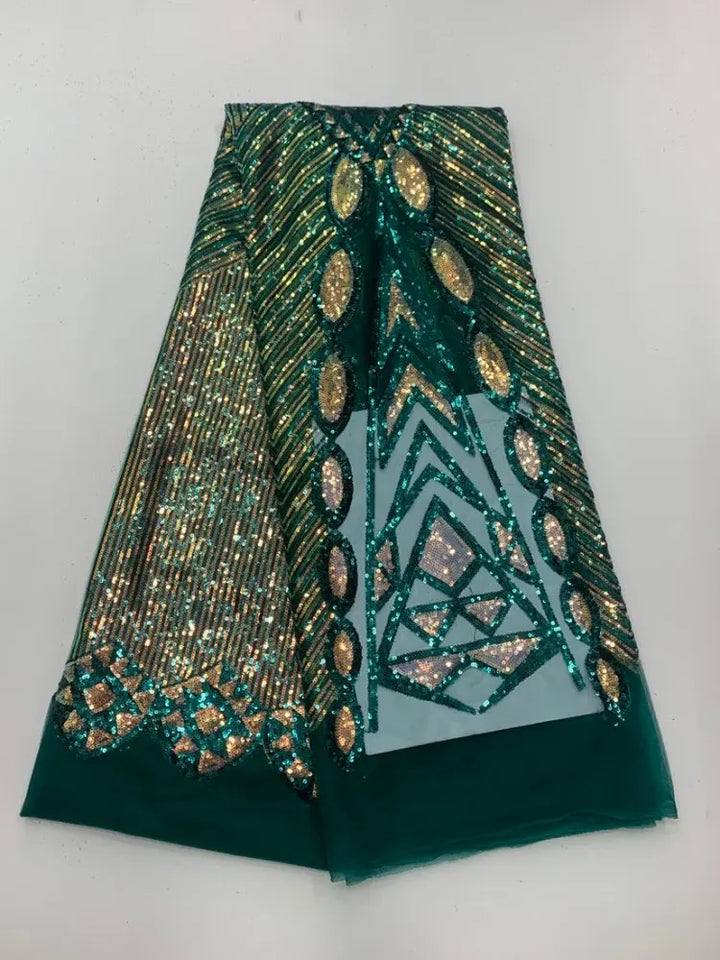 Tessuto da 5 metri / Lemeli con perline astratte glitter ricamate in tessuto africano francese in pizzo per abiti da ballo per feste