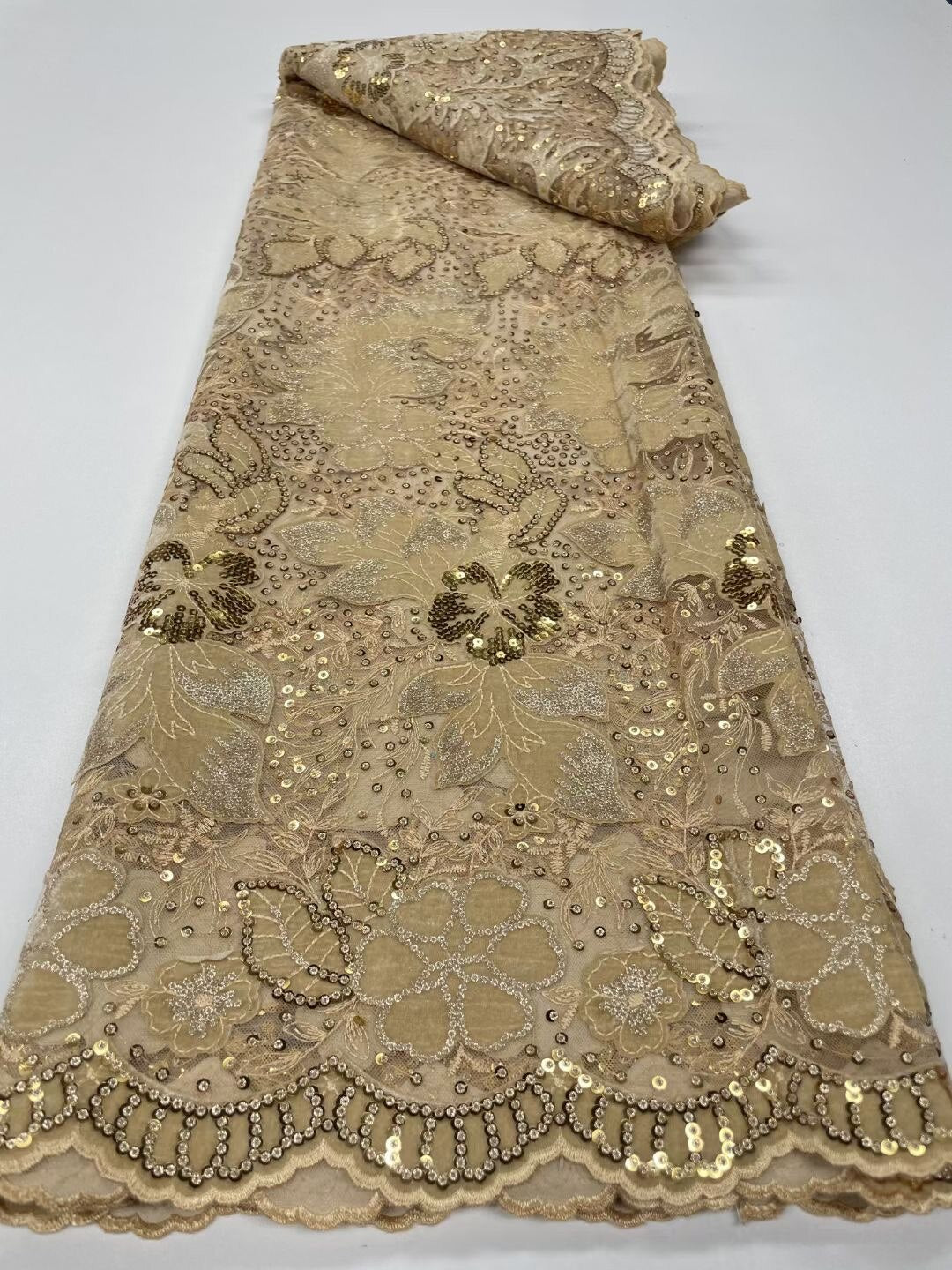 5 YARD / 9 COLORI / Tessuto per abiti da cerimonia nuziale in pizzo scintillante con ricami di perline e paillettes Alexis