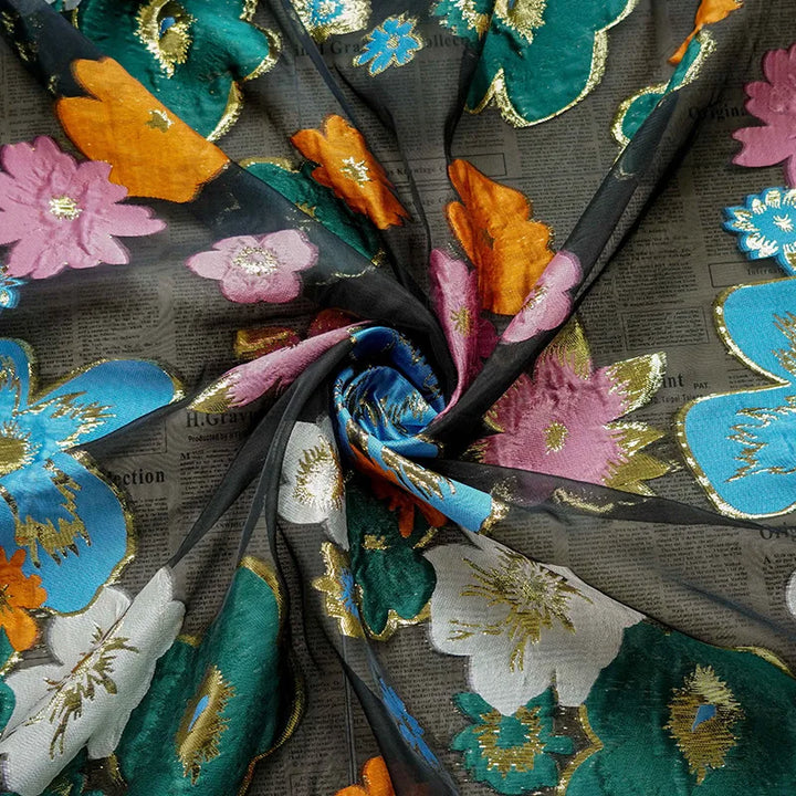 Glossen Bright Flowers Semi Sheer Jacquard Fabric