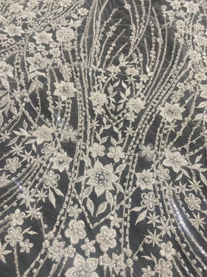 5 YARDS / Deliso Beautiful Sequin Beaded Embroidery Tulle Mesh Lace Dress Fabric