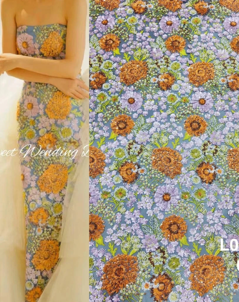 5 YARDS / 10 COLORS / Aurette Floral Beaded Embroidery Bridal Mesh Lace Fabric