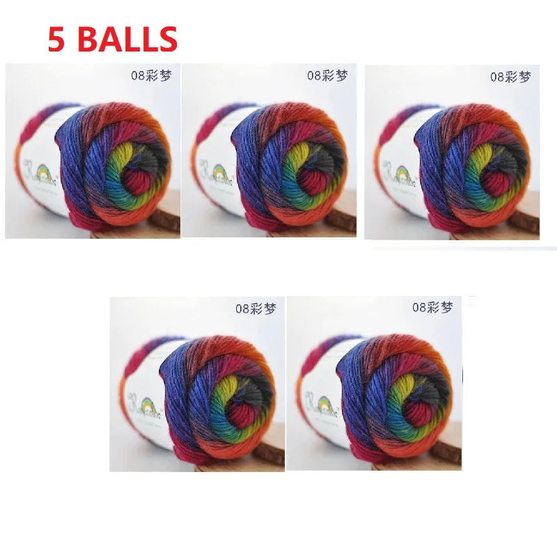 100% Wool Yarn Rainbow Color for Hand Knitting Crochet