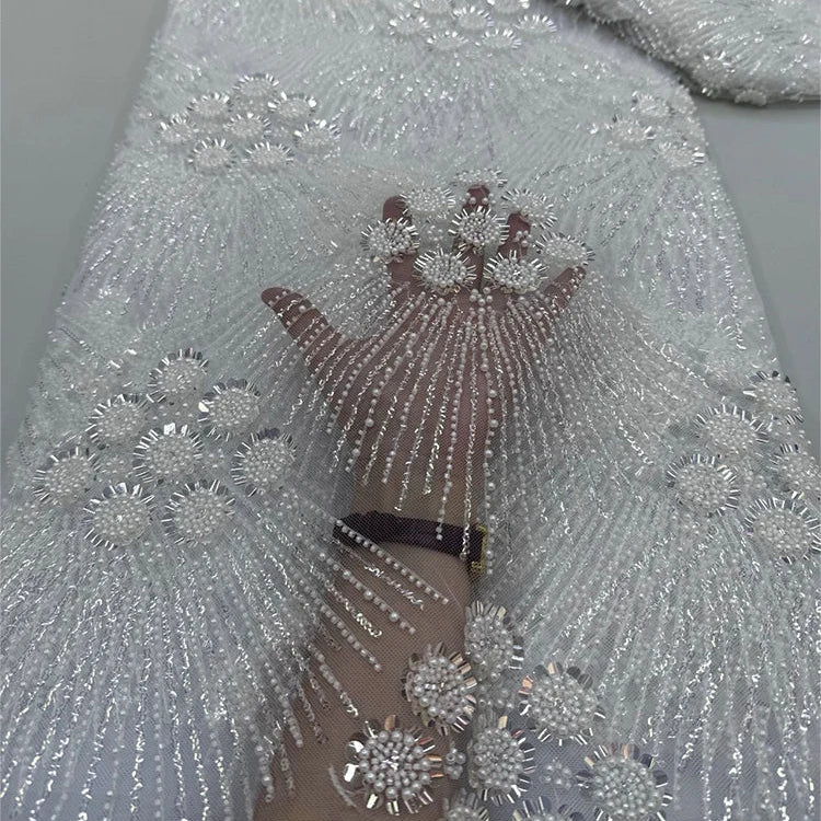 5 YARDS / 7 COLORS / Rosalind Beaded Embroidery Bridal Mesh Lace Fabric