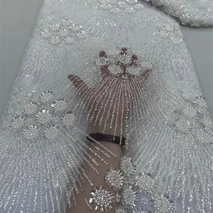 5 YARDS / 7 COLORS / Rosalind Beaded Embroidery Bridal Mesh Lace Fabric