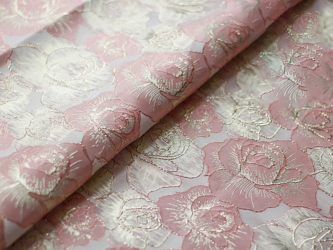 Gillain Gold Silk Yarn Dyed Embossed Flower Jacquard Fabric