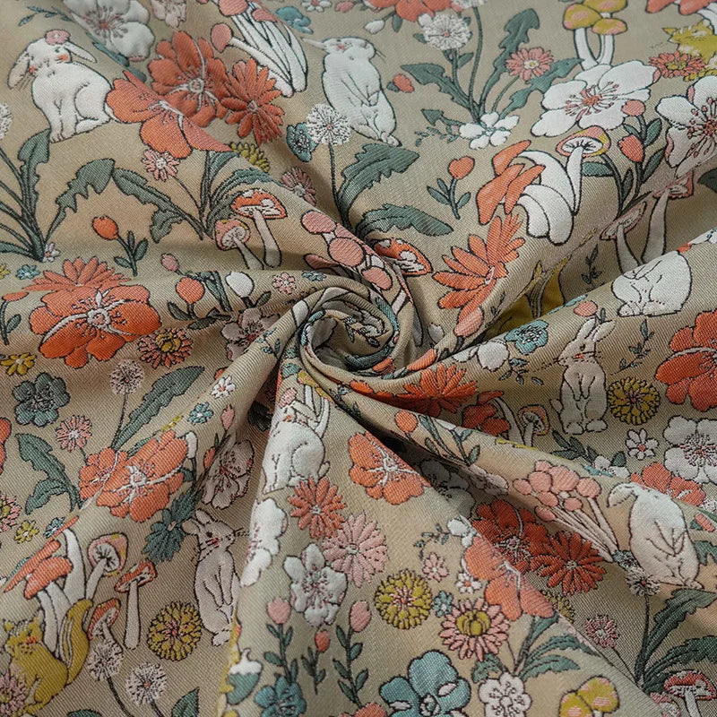 Rabbit and Mushroom Cartoon Yarn Dyed Jacquard Fabric