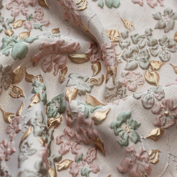 Elizabeth Yarn Dyed Jacquard Gold Embossed Floral Fabric