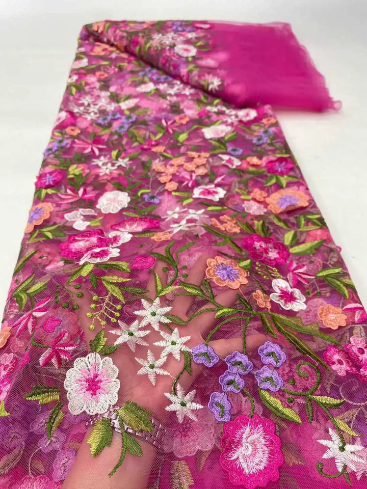 5 Yards / 14 Colors / Etherea Multicolor Flowers Tulle Lace Fabric