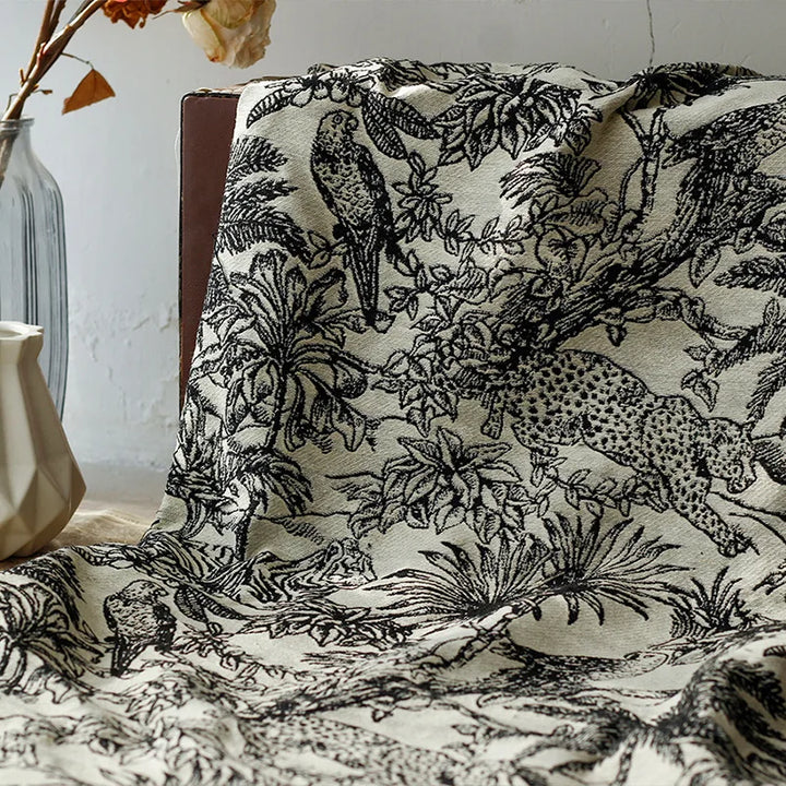 Korsopino Black and White Jungle Woven Jacquard Fabric