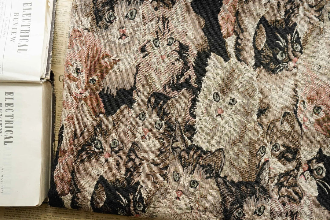 Multi Color Cat Pet Face Animal Chenille Woven Jacquard Fabric