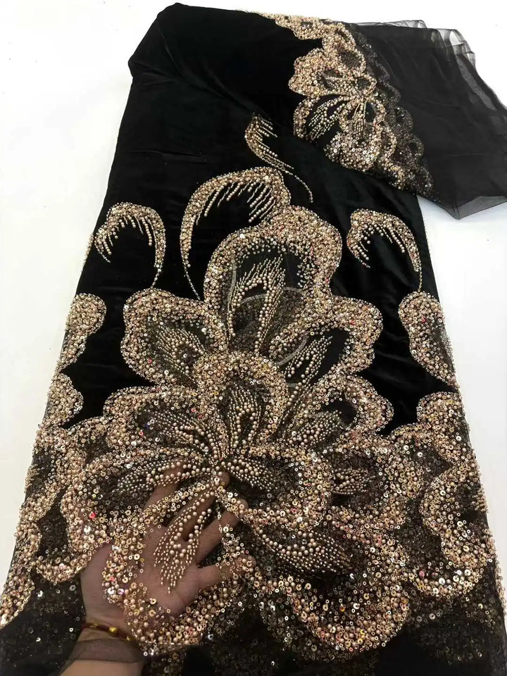 5 YARDS / 6 COLORS / Radique Velvet Beaded Embroidery Bridal Mesh Lace Fabric