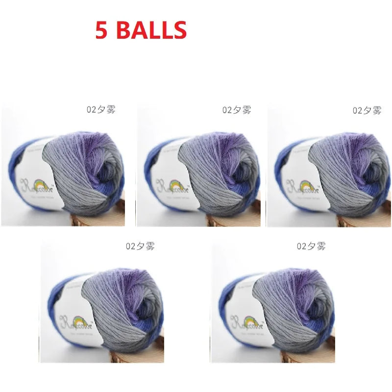 100% Wool Yarn Rainbow Color for Hand Knitting Crochet