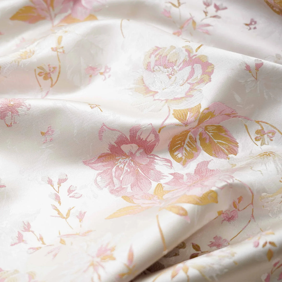 Shumi Pink Flower Satin Jacquard Fabric