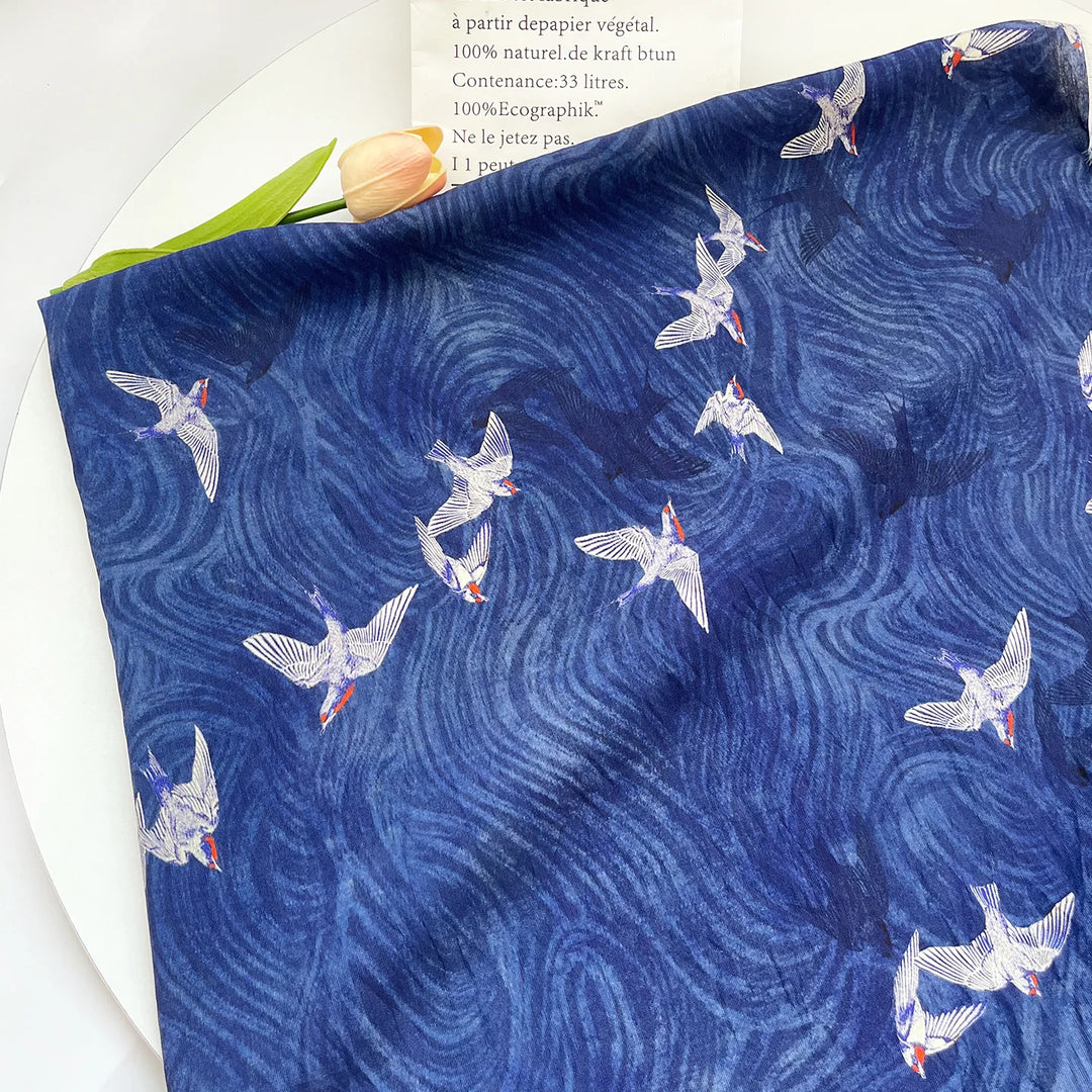 Athenas Birds Digital Print Brocade Fabric