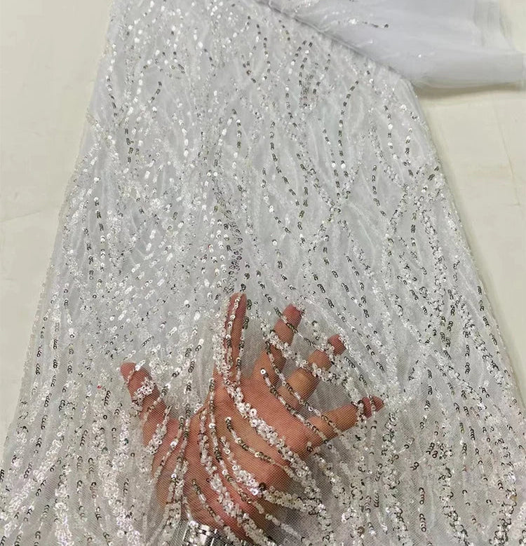 5 YARDS / 7 COLORS / Elysia Beaded Embroidery Bridal Mesh Lace Fabric