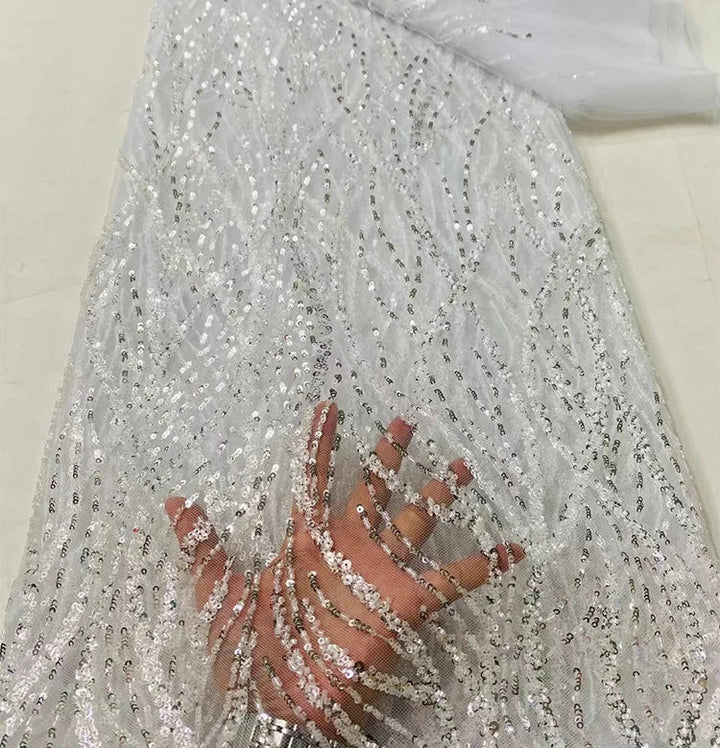 5 YARDS / 7 COLORS / Elysia Beaded Embroidery Bridal Mesh Lace Fabric