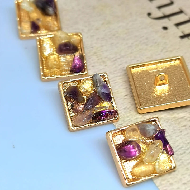 Saoma Natural Stone Square Metal Button - 6 PC