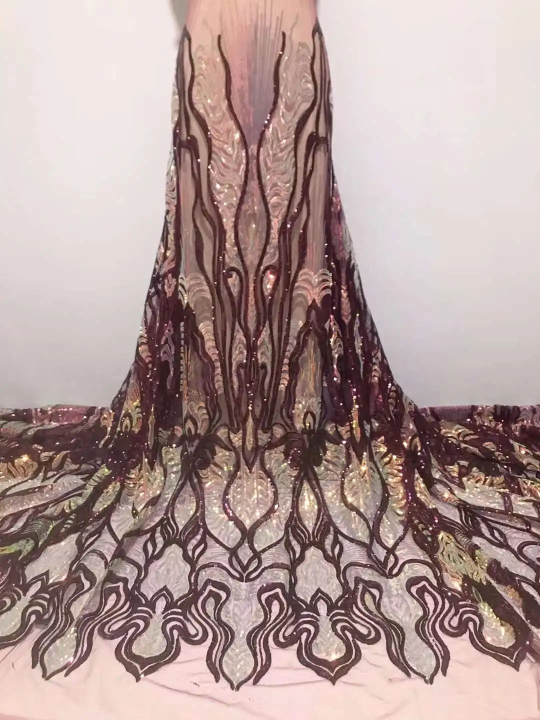 5 YARDS / 8 COLORS / Lumesse Abstract Beaded Embroidery Bridal Mesh Lace Fabric