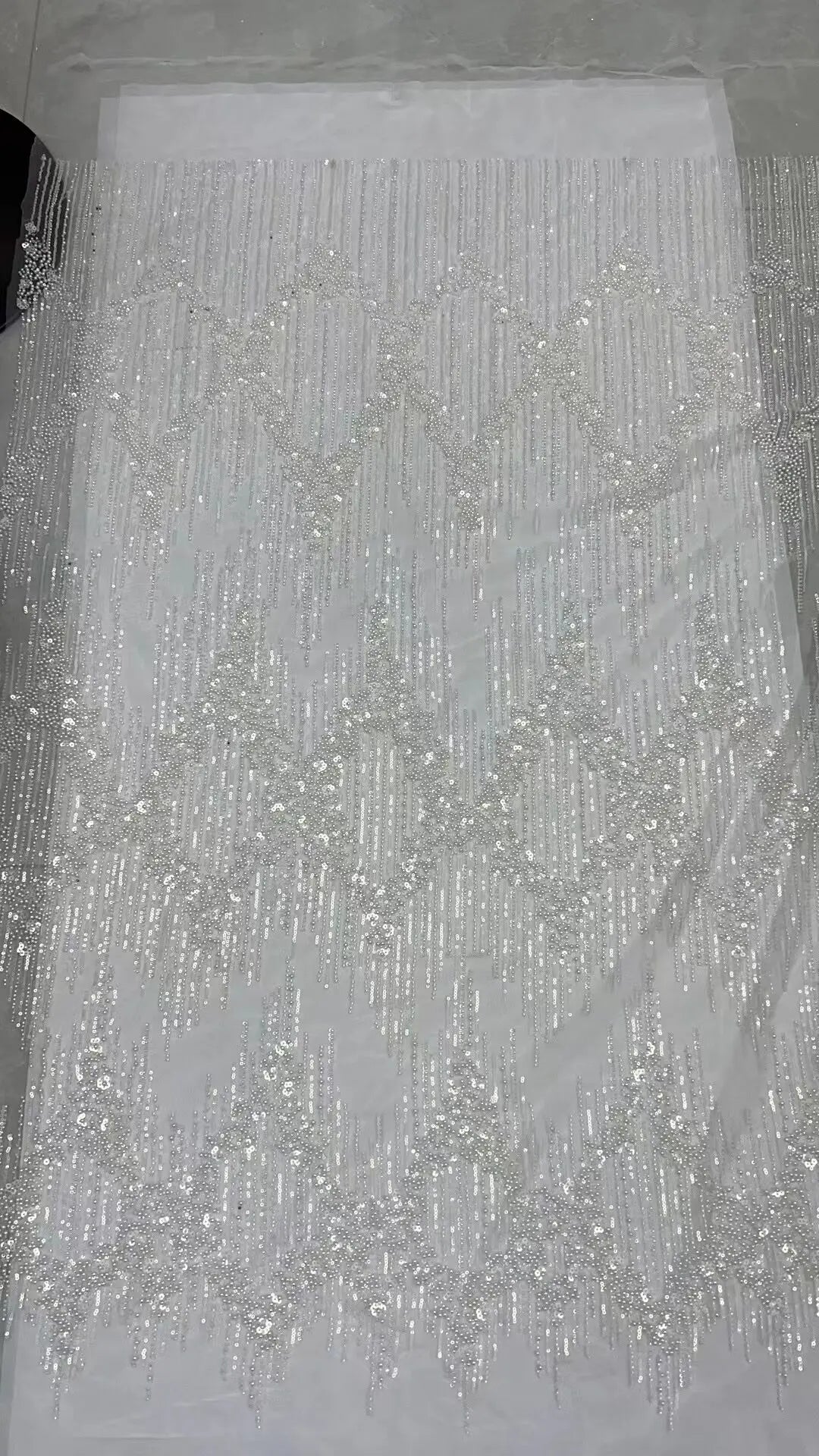 5 YARDS / Remier Abstract Sequin Beaded Embroidery Tulle Mesh Lace Dress Fabric