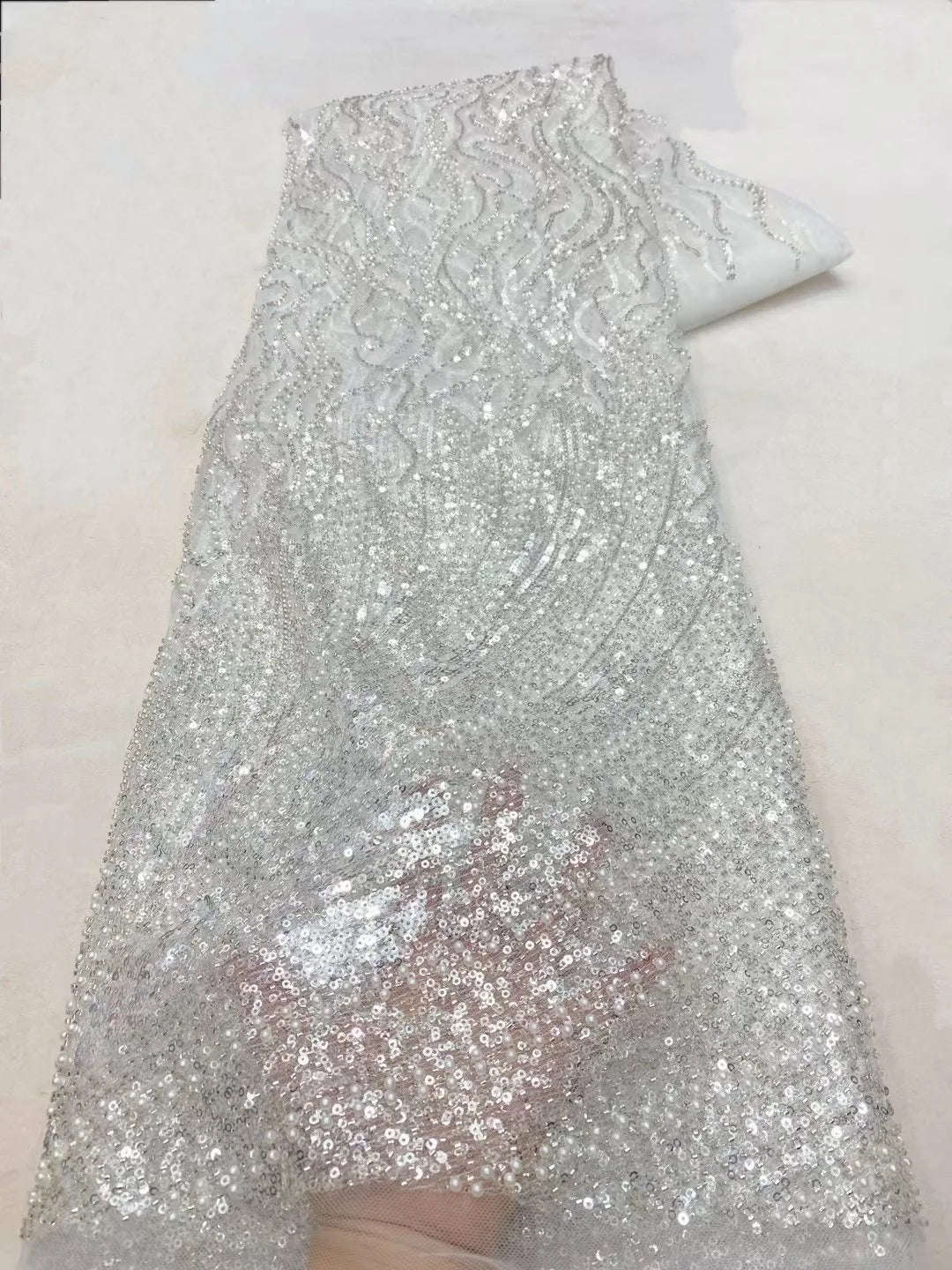 5 YARDS / 8 COLORS / IOANNES Sequin Beaded Embroidery Glitter Mesh Dress Lace Fabric