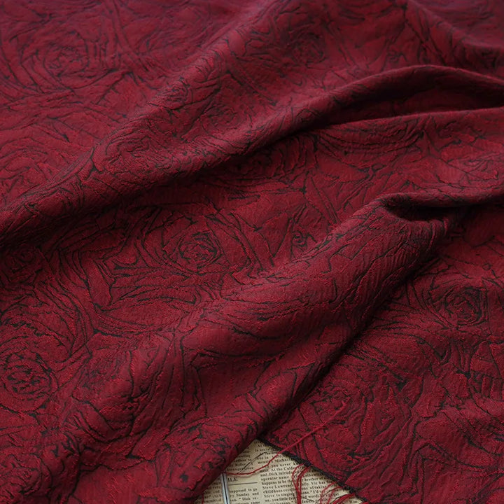 Purmel Retro Red Rose Large Flower Jacquard Brocade Fabric
