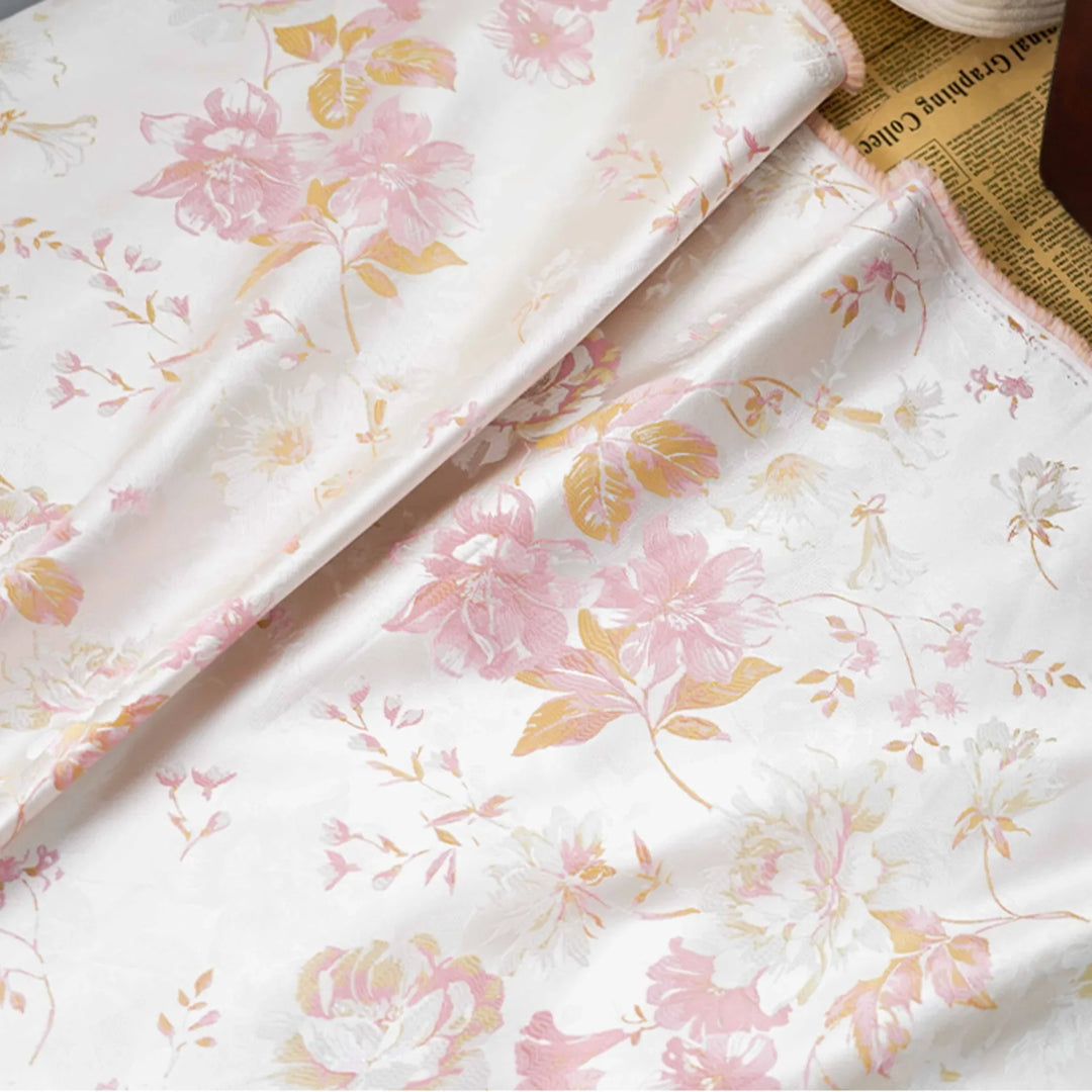 Shumi Pink Flower Satin Jacquard Fabric