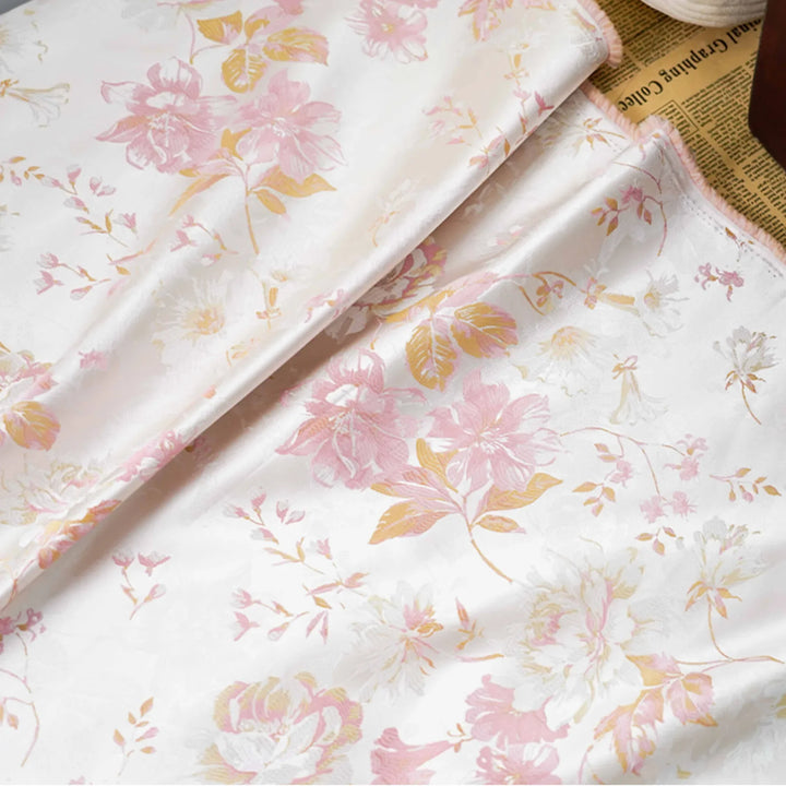 Shumi Pink Flower Satin Jacquard Fabric
