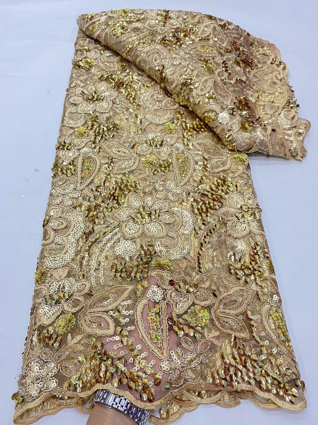 5 YARDS / 10 COLORI / Tessuto per abiti da cerimonia nuziale in pizzo scintillante con ricami in rilievo e paillettes Malo
