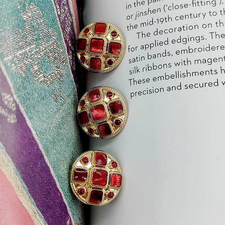 Torins 18/22MM Vintage Red Metal Button - 6 PC