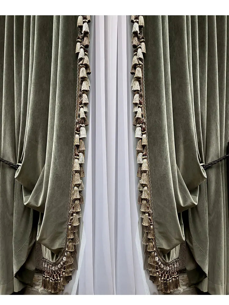 Luxurious Olive Khaki Green Velvet Custom Made Drapery