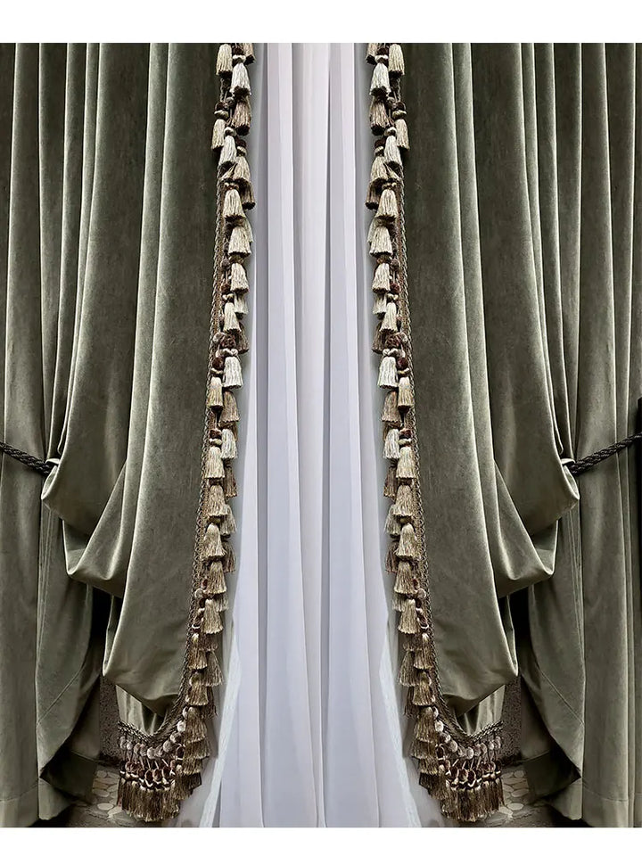 Luxurious Olive Khaki Green Velvet Custom Made Drapery