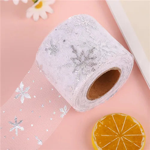 5 Yards / Snowflake Sheer Tulle Glitter Ribbon Tape