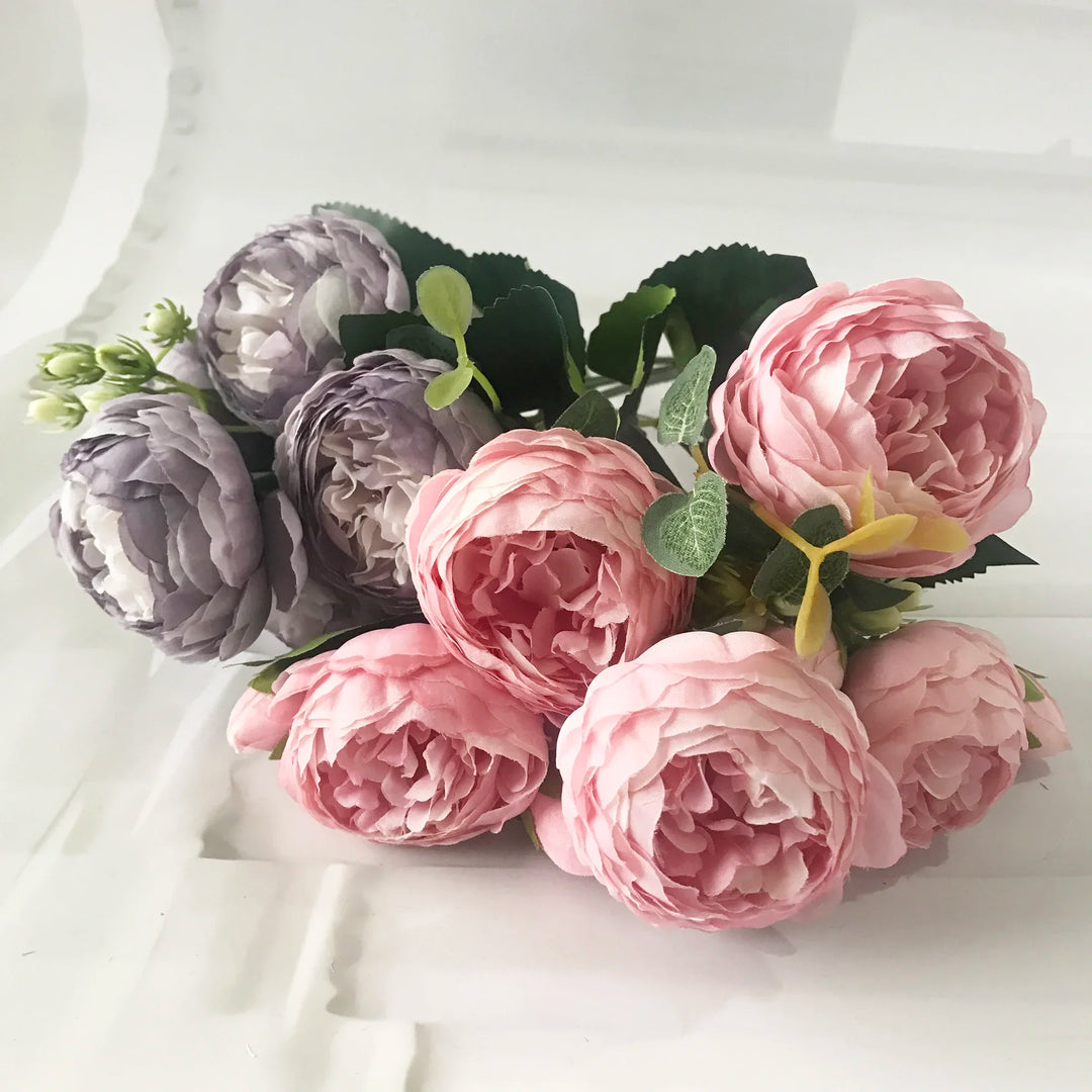 30cm 5 Head Rose Pink Silk Peony Artificial Flowers Bouquet